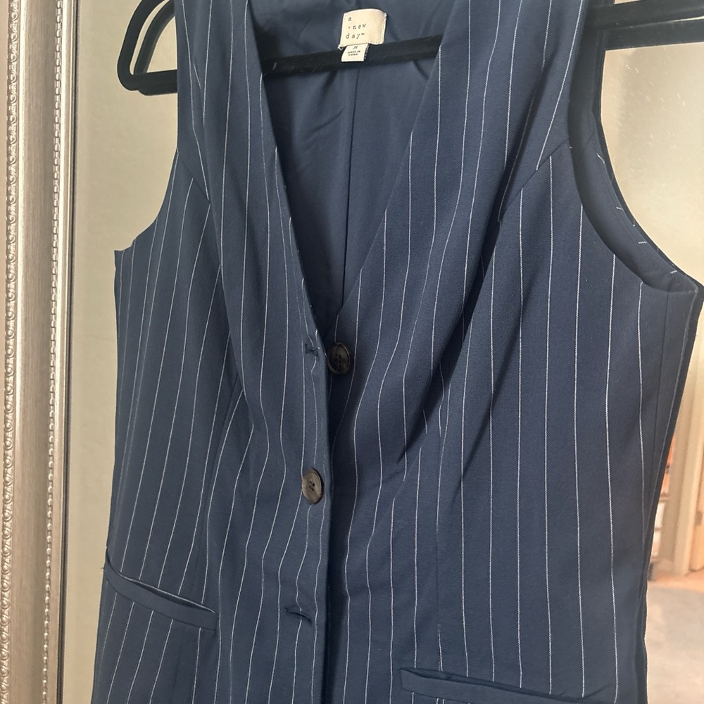 A New Day Navy and White Striped Vest Dress